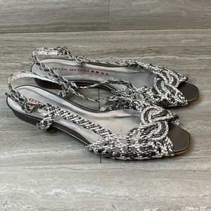 Sesto Meucci Silver Braided Rope Leather Sling Back Sandals Womans Size 10